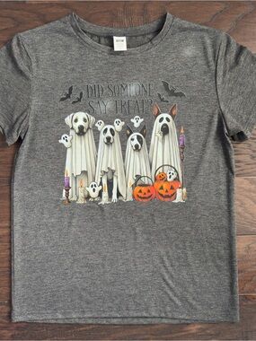 NWOT Halloween TEE Gray X-Large 'Did Someone Say Treat?'  Ghost Dogs and Pumpkin